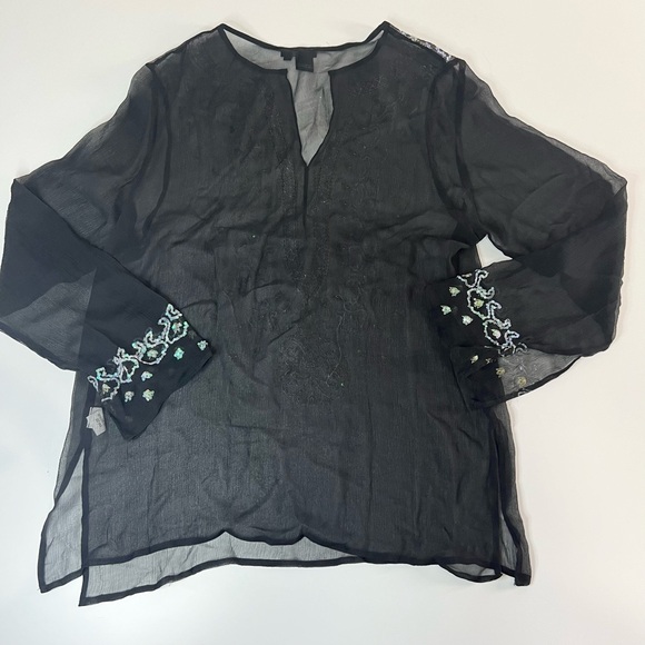 VENUS  Silk Sheer Black Swimsuit Coverup V-Neck Sequin Detailing Tunic Women's M - Picture 4 of 11